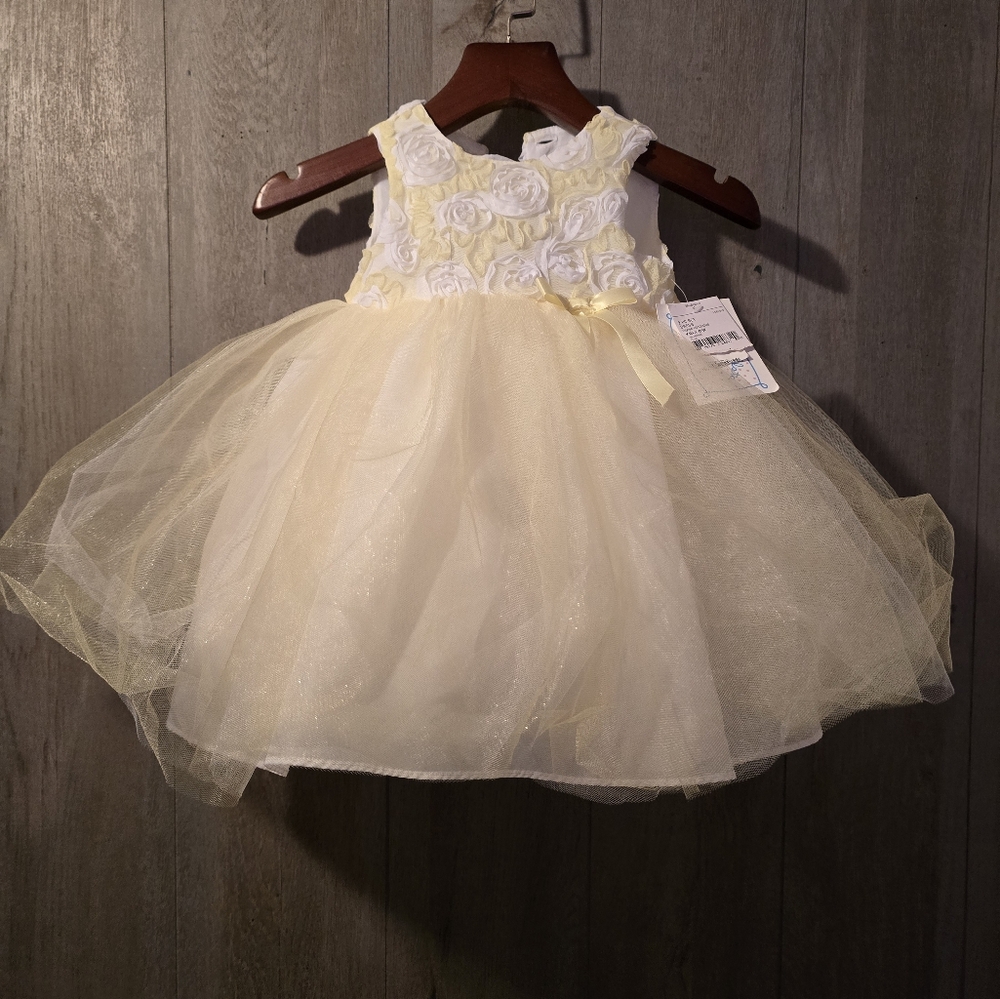 NWT Marmellata Dress Pastel Yellow And White With Diaper Cover Easter Birthday